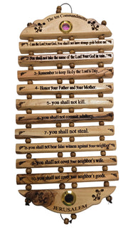 Olive Wood Ten 10 Commandments Wall Art in English 11" - Lion of Judah Market