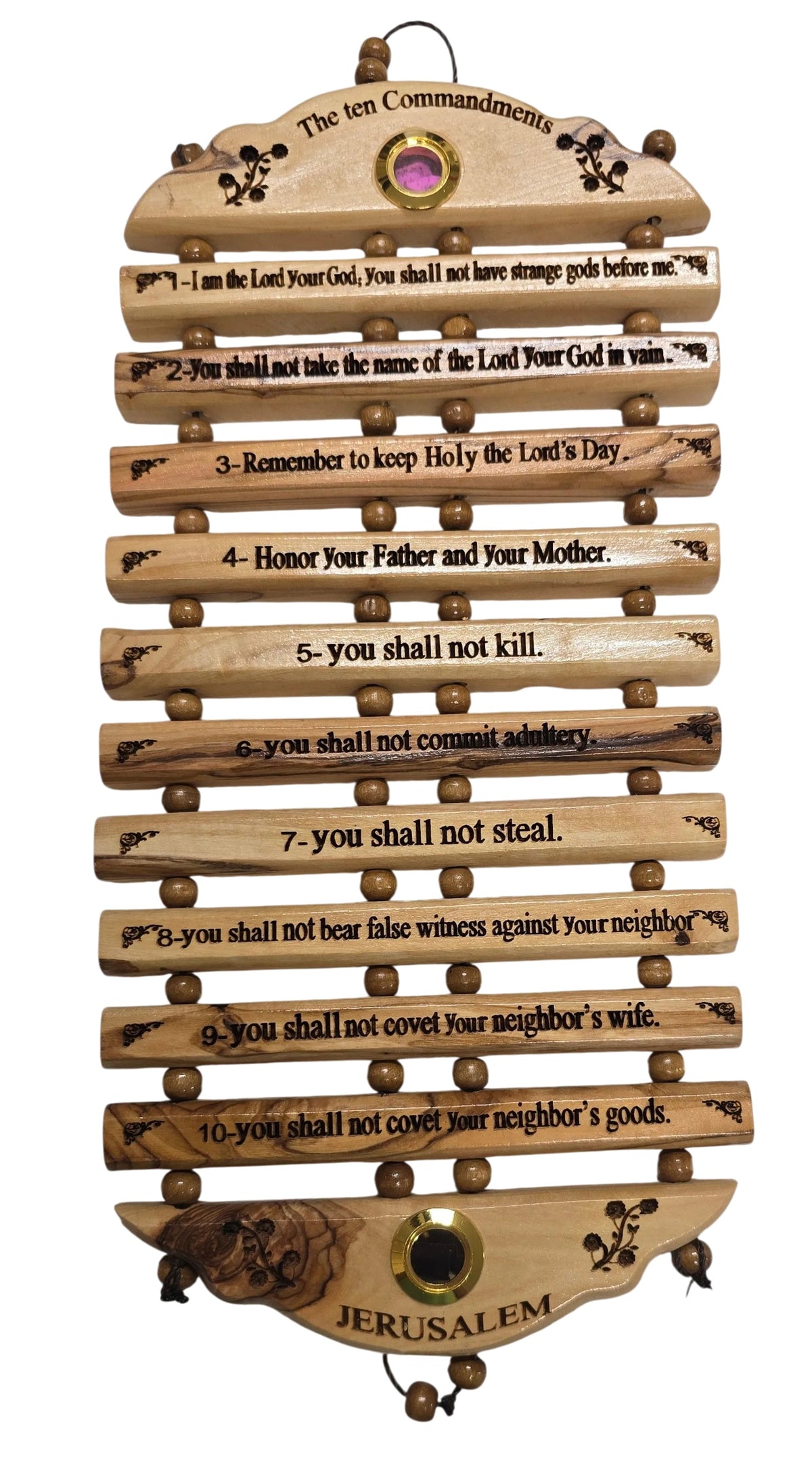Olive Wood Ten 10 Commandments Wall Art in English 11" - Lion of Judah Market