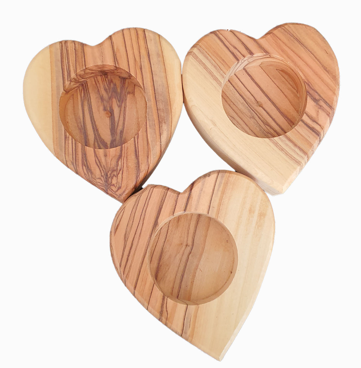 Lot of 3 Bethlehem Olive Wood Heart Candle Holders - Lion of Judah Market