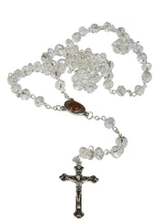LION OF JUDAH MARKET Silver Plated Necklace Rosary Crystal Clear Glass Beads & Jesus Crucifix and Jerusalem Cross Accessory