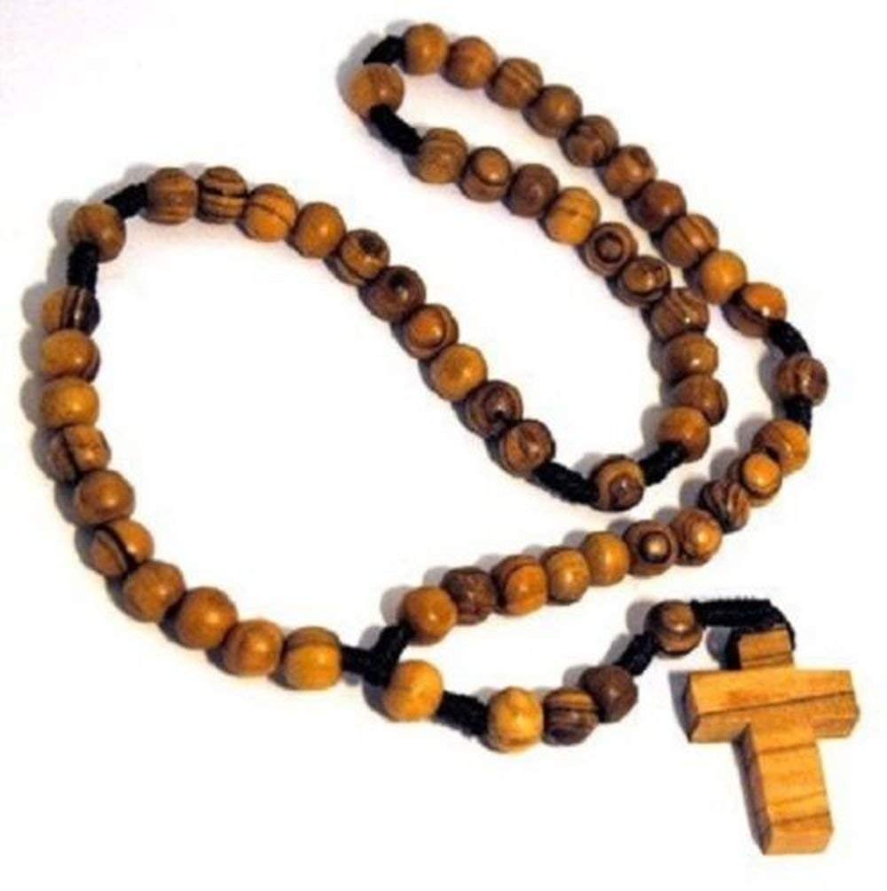 LION OF JUDAH MARKET Holy Land Olive Wood Brown Beads Rosary Necklace with Olive Wood Cross Jerusalem