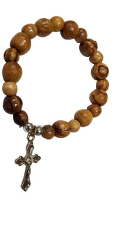 LION OF JUDAH MARKET Olive Wood Jerusalem Rosary Bracelets from The Holy Land with Silver Crucifix