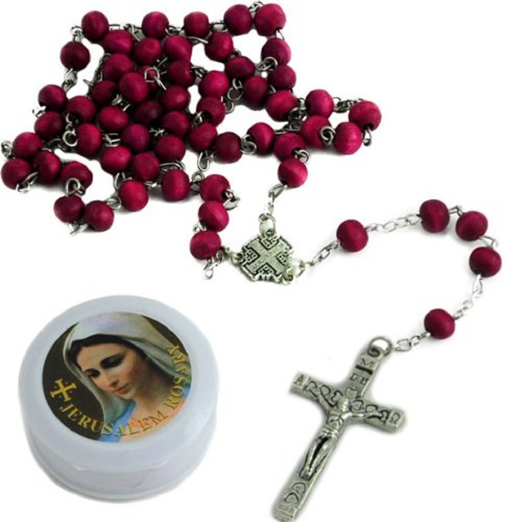 Red Rose Scented Rosary Beads Catholic Necklace Christian Pendant prayer Blessed Wood Long Israel