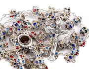 Colorful Zircon Crystals Beads Rosary Catholic Necklace Holy Soil Medal & Cross