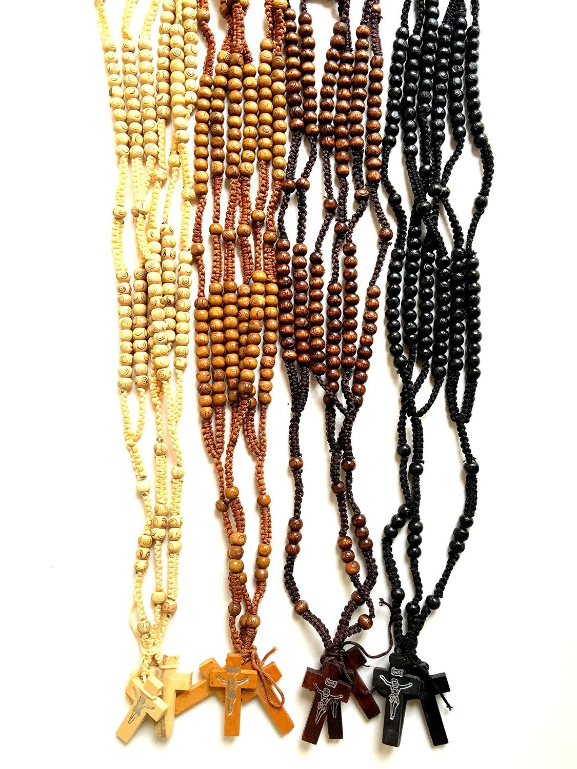 Wood Beads Rosary Set of Twelve Prayer Necklaces Handmade Jesus Cross Jerusalem
