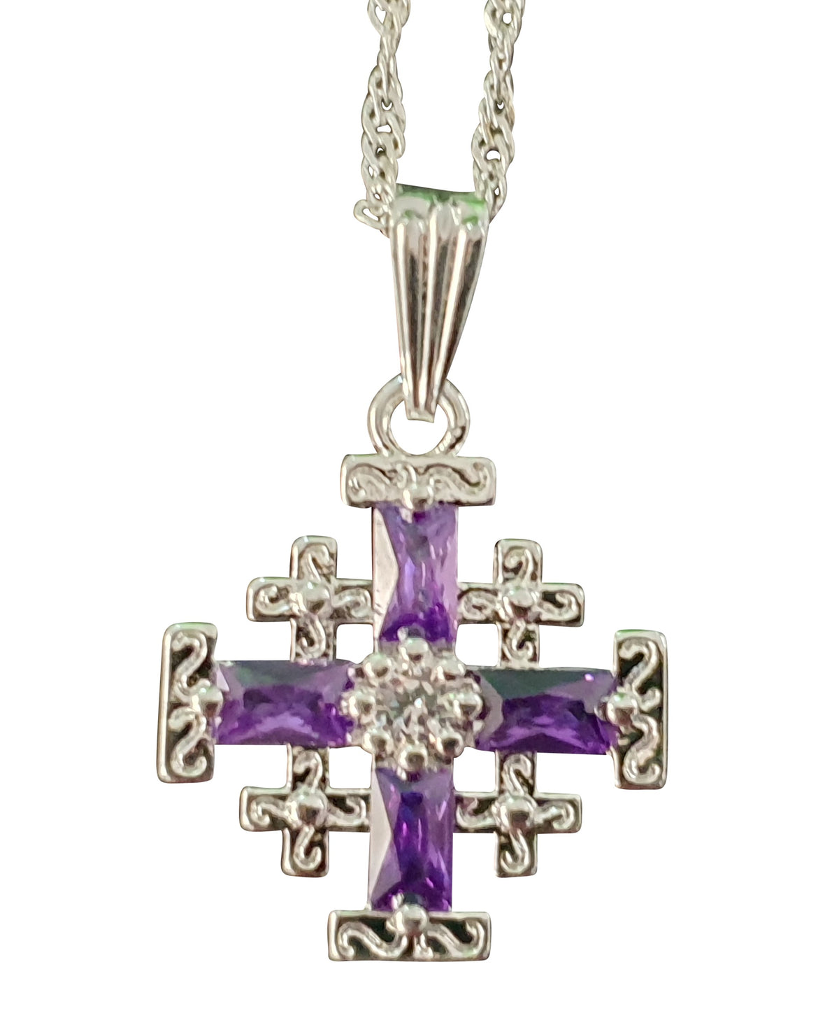 Jerusalem Cross Amethyst Pendant Necklace - Lion of Judah Market