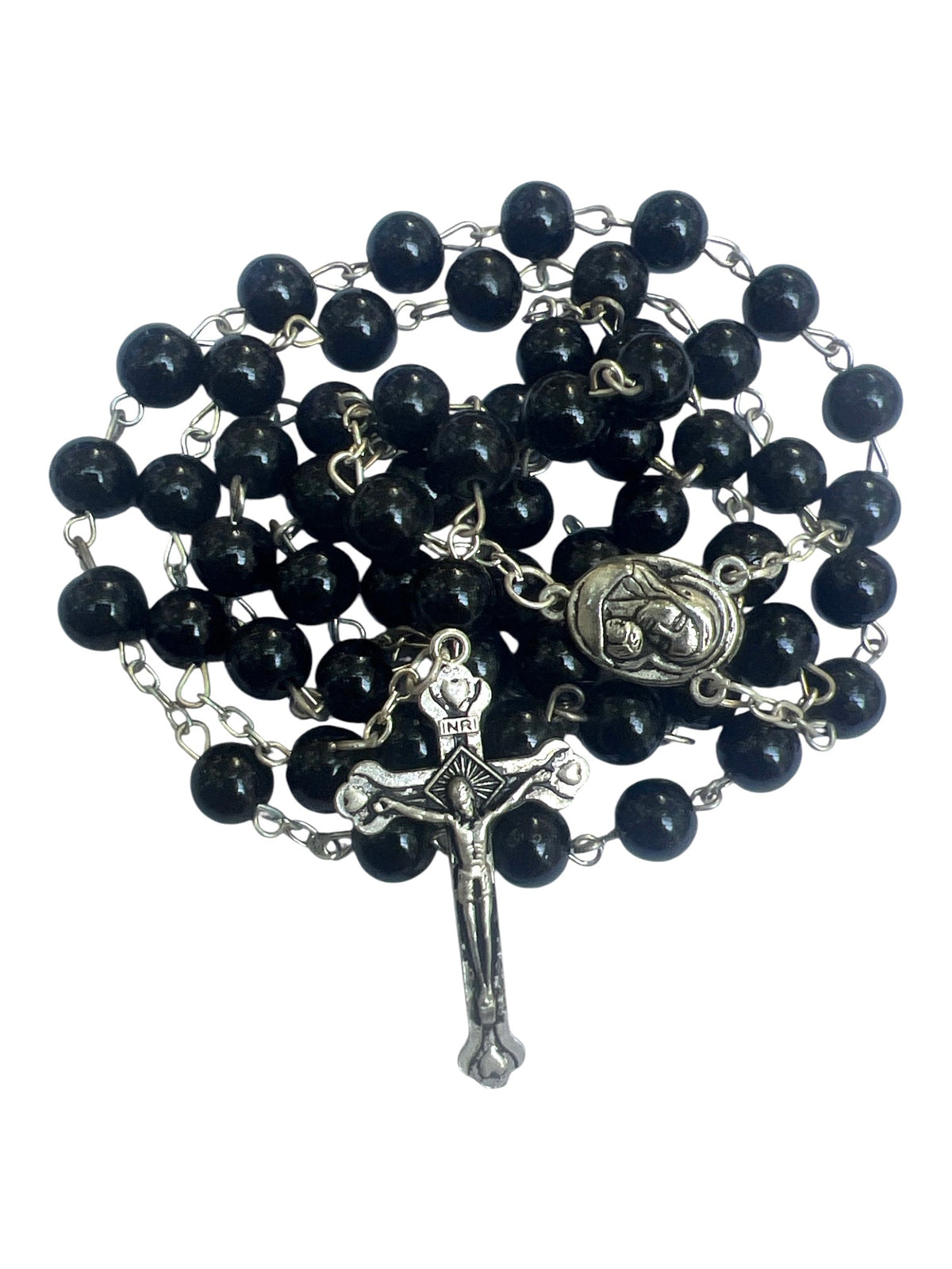 Round Stone Beads Catholic Jerusalem Soil Rosary - Black - Lion of Judah Market