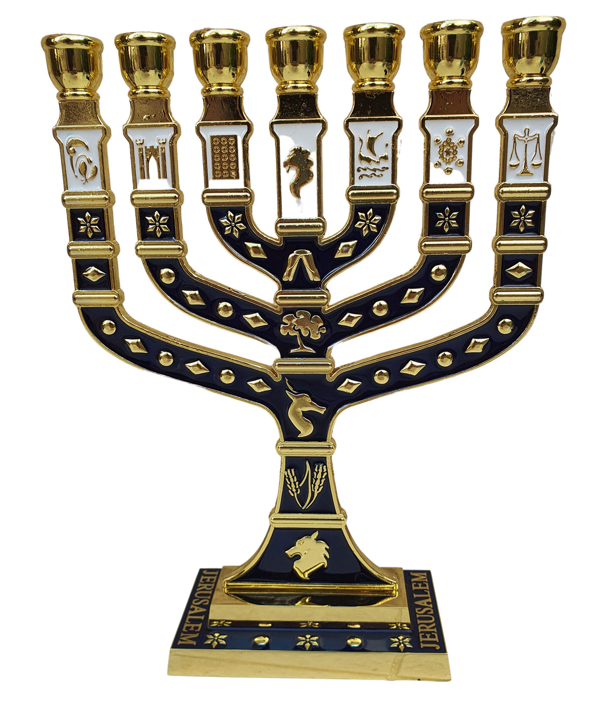 Large Blue Enamel Menorah 10" - Lion of Judah Market