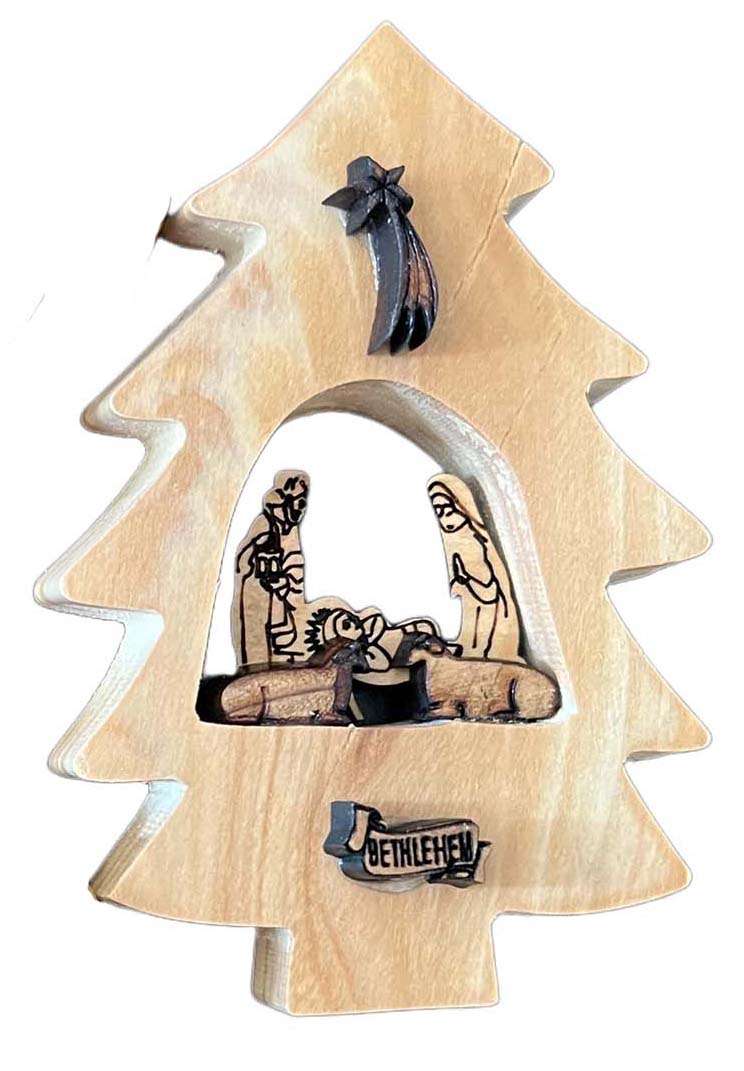 Olive Wood Christmas Tree Nativity Scene Ornaments 3.5" - Lion of Judah Market