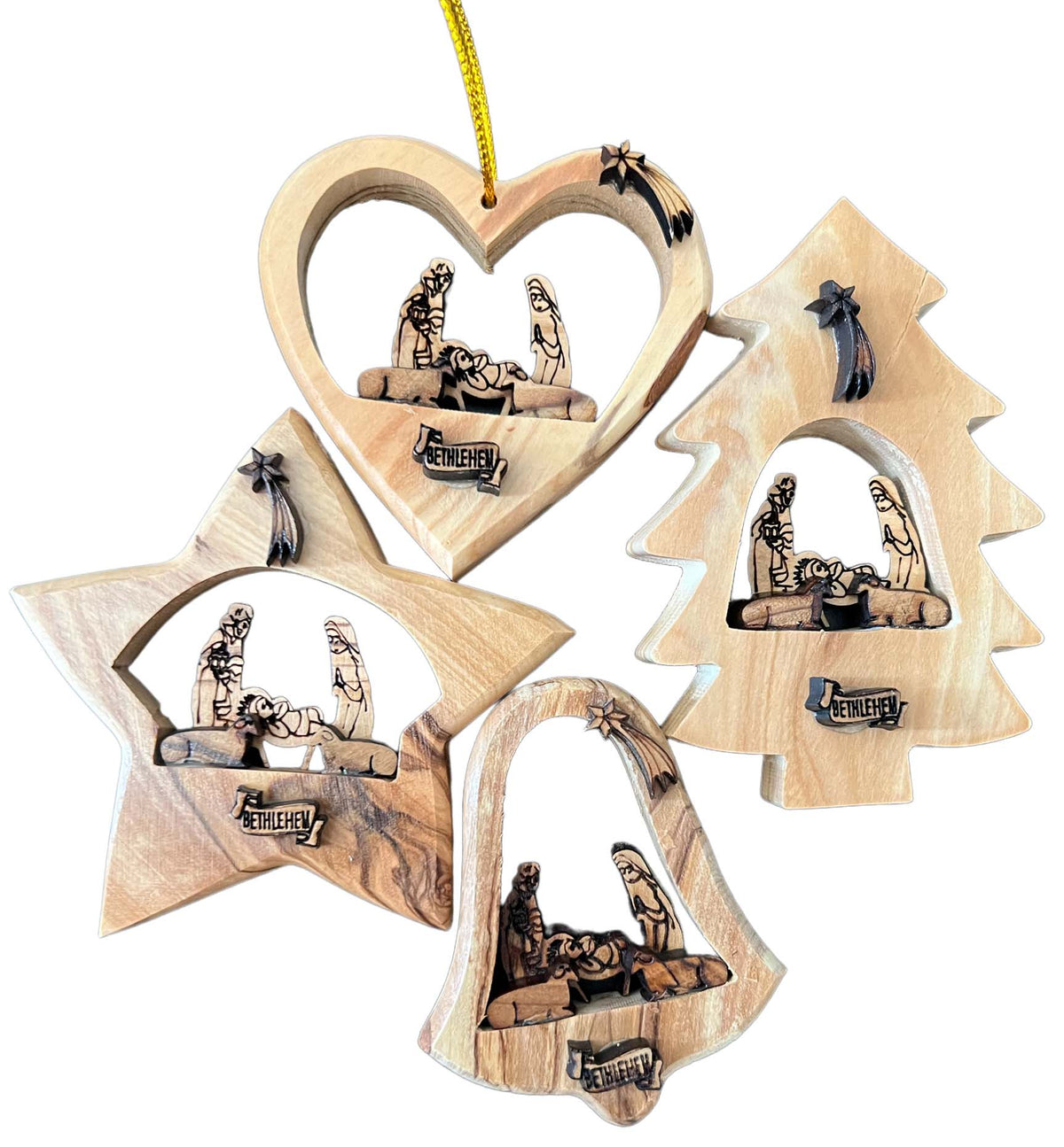 Olive Wood Christmas Tree Nativity Scene Ornaments 3.5" - Lion of Judah Market