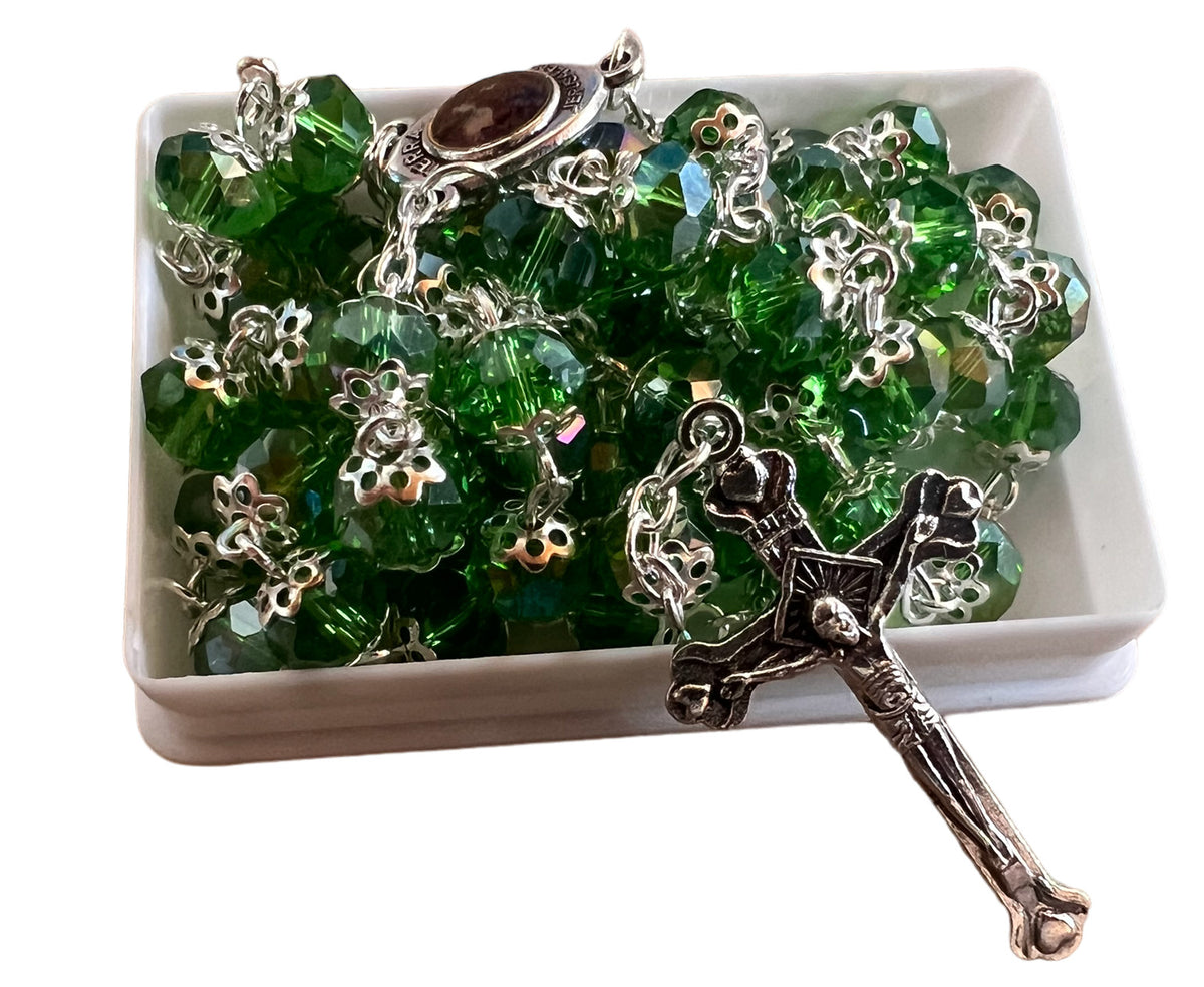 Glass Crystal Beads Catholic Jerusalem Soil Rosary - Green - Lion of Judah Market