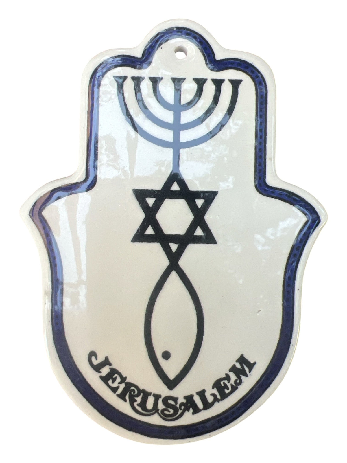Armenian Ceramic Messianic Grafted In Sign Hamsa Door Plaque from Jerusalem - Lion of Judah Market