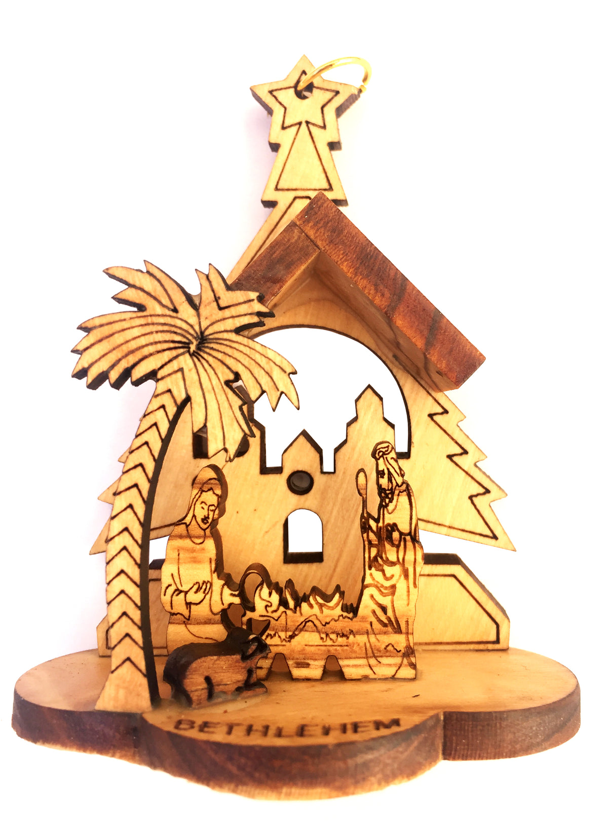 Olive Wood Christmas Tree Nativity Scene Ornament 2" - 02 - Lion of Judah Market
