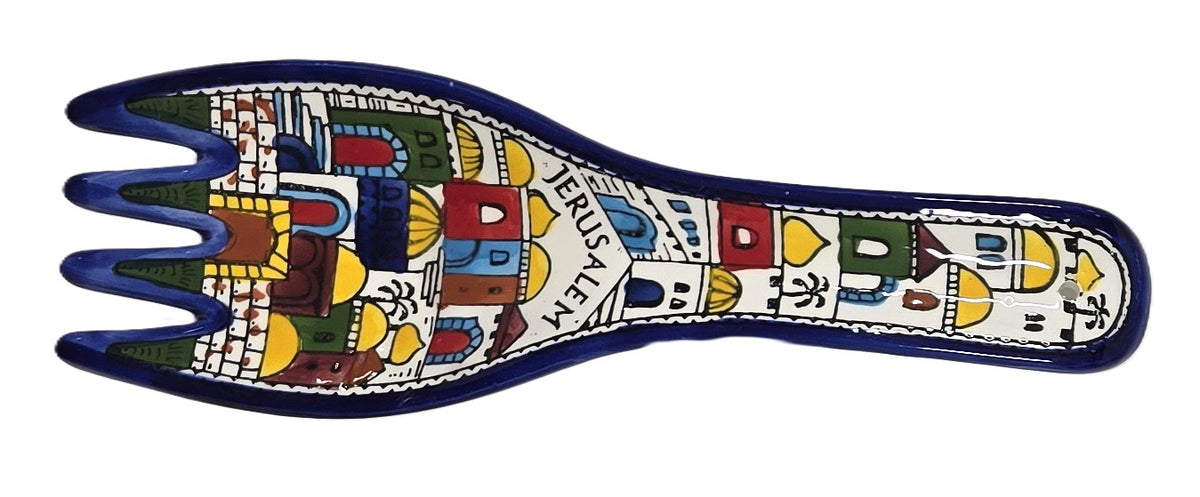 Traditional Jerusalem Ceramic Spoon Fork Rest Jerusalem View - Lion of Judah Market