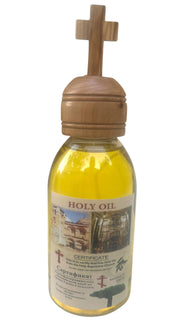 Large Holy Oil 300ml from Jerusalem with Olive Wood Cross Cap - Lion of Judah Market