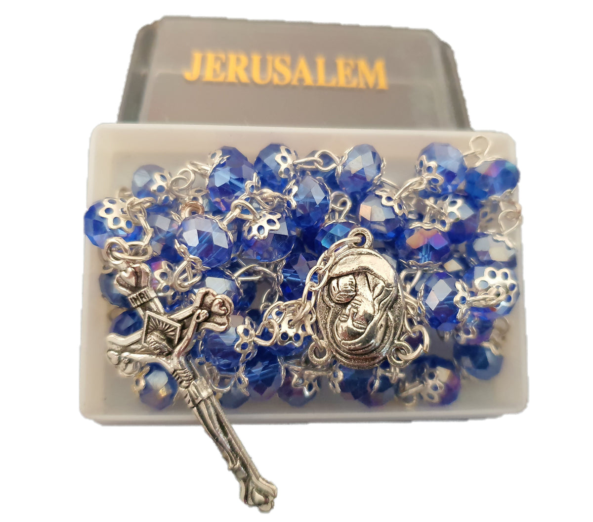 Light Blue Crystal Beads Catholic Rosary Holy Soil - Lion of Judah Market
