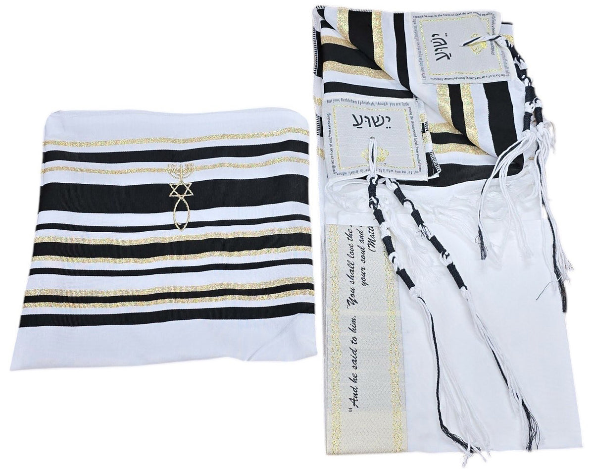 Messianic Grafted-In Prayer Shawl Tallit Black 72"x22" - Lion of Judah Market