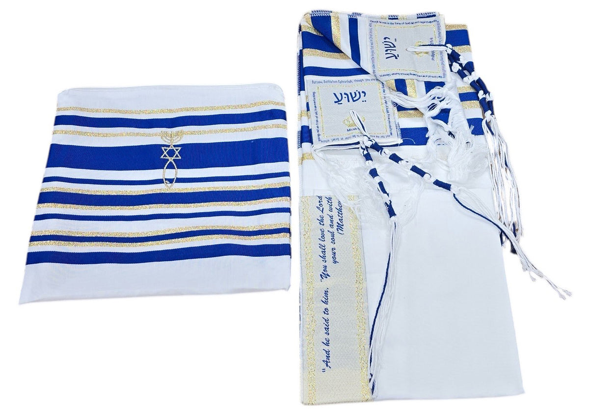 Messianic Grafted-In Prayer Shawl Tallit Blue 72"x22" - Lion of Judah Market