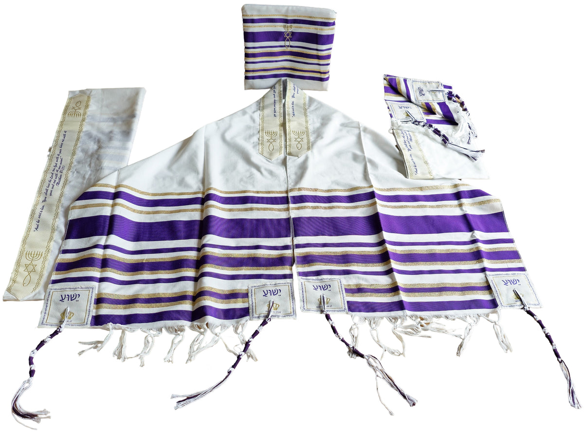 Messianic Grafted-In Prayer Shawl Tallit Purple 72"x22" - Lion of Judah Market