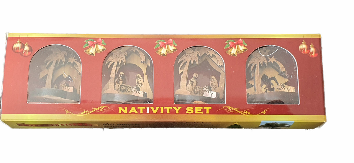 Set of 4 3-D Olive Wood Nativity Set Christmas Ornaments from Holy Land - Lion of Judah Market