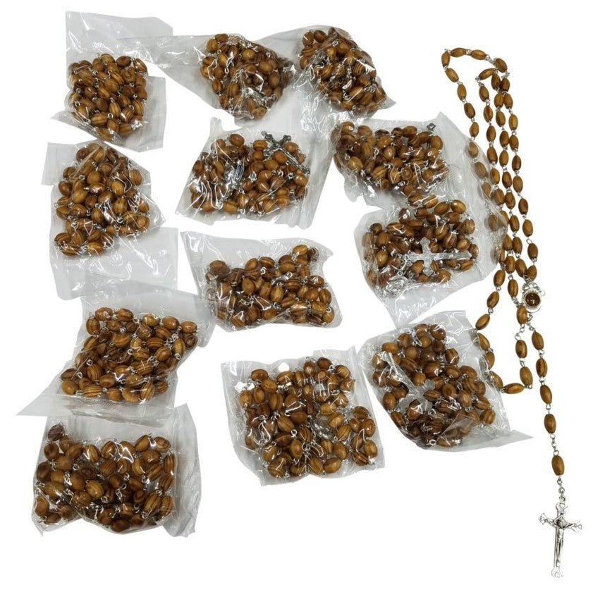 Handcarved Olive Wood Rosary Beads with Holy Land Earth Soil and Silver Plated Crucifix - 12 - Lion of Judah Market