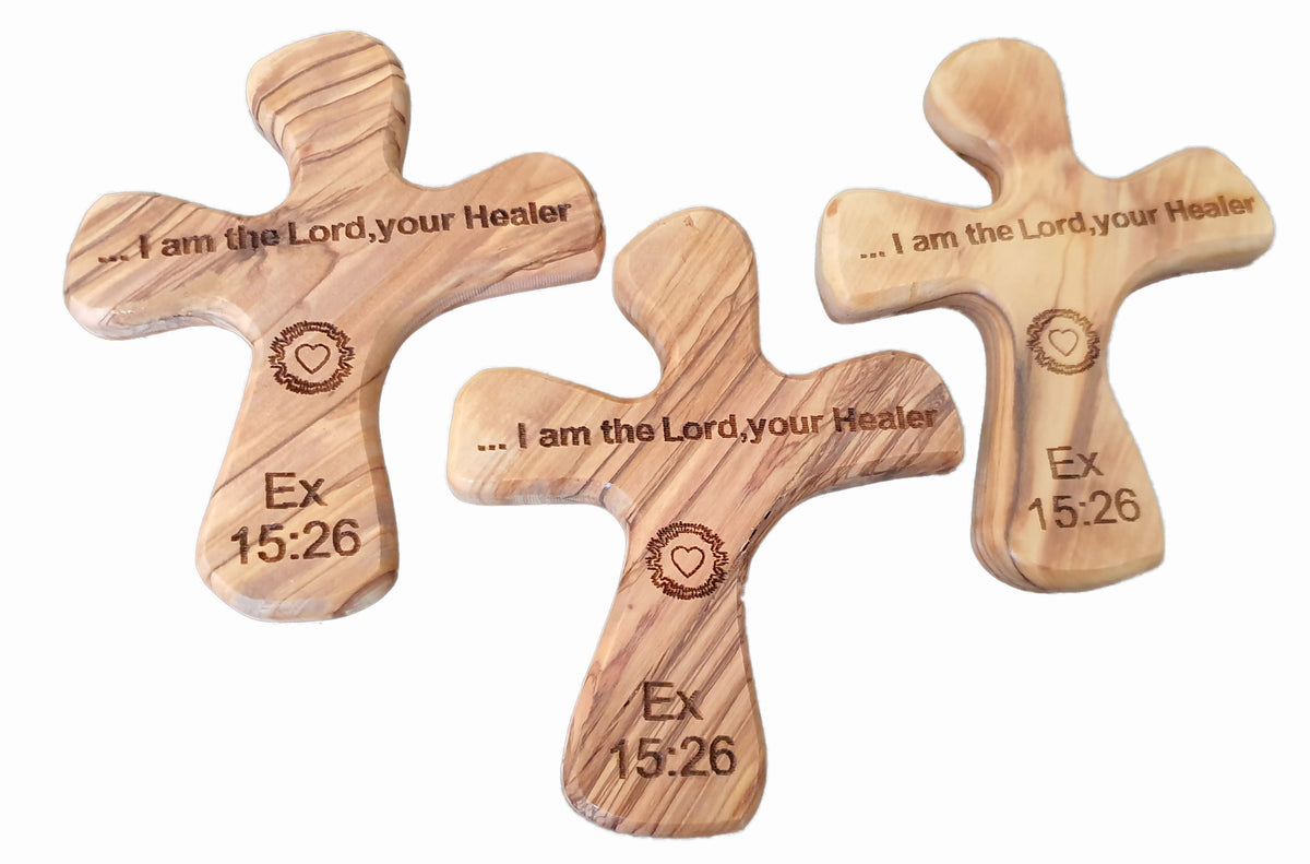 Olive wood 'I am the LORD your Healer' Comfort Cross 4.25" - Lion of Judah Market