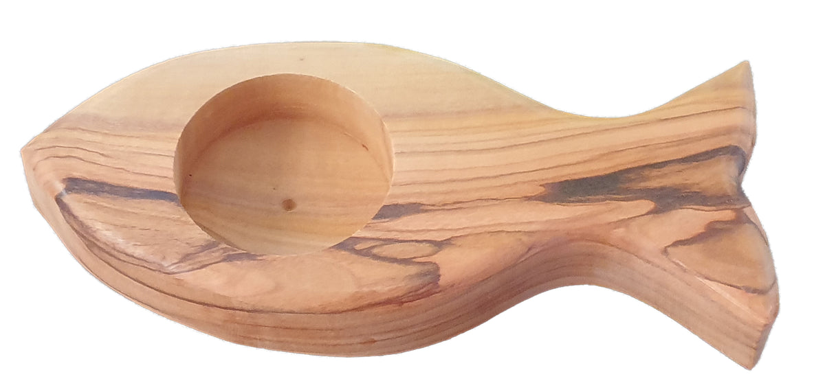 Bethlehem Olive Wood Fish Candle Holder - Lion of Judah Market