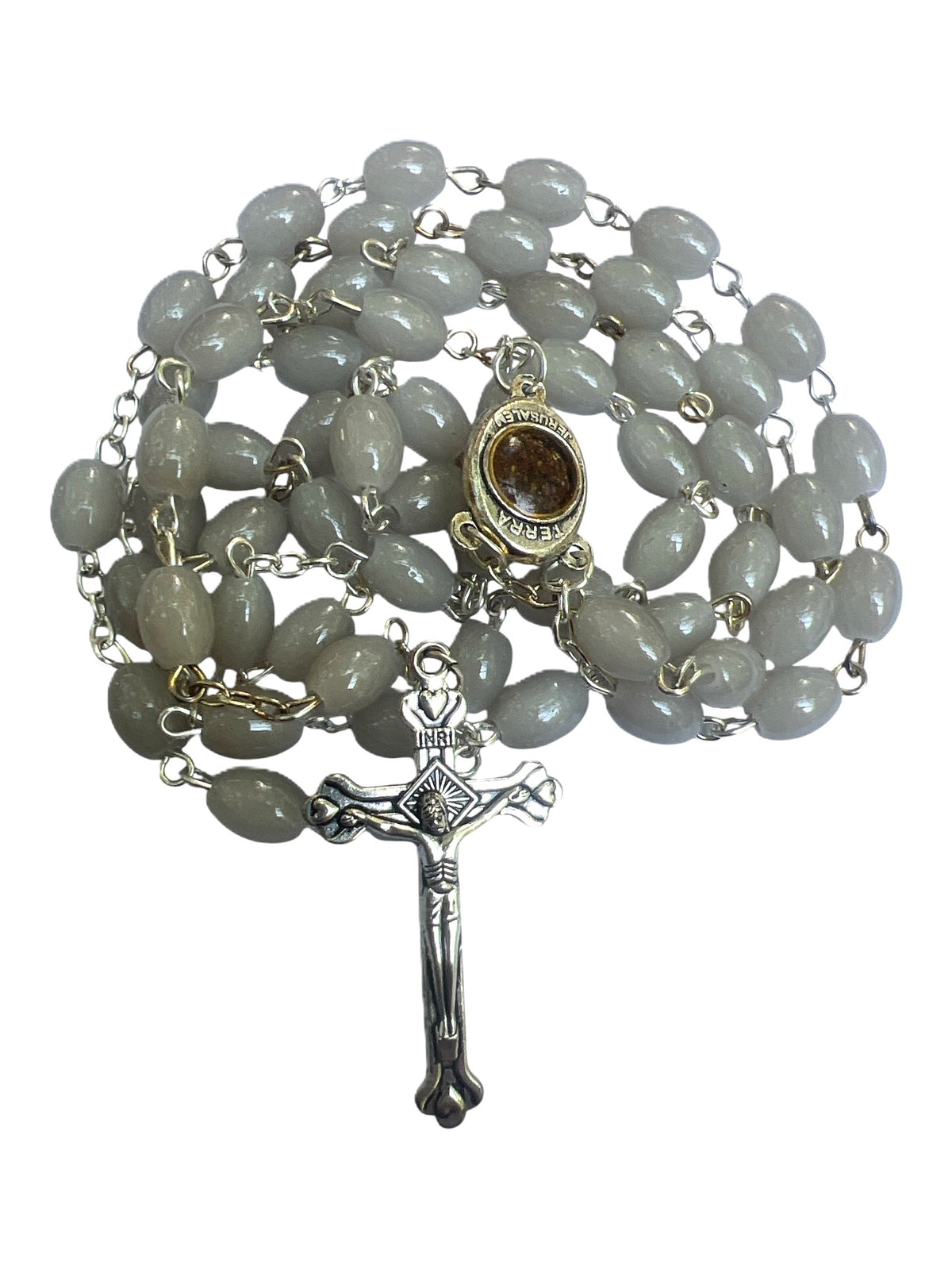 Oval Beads Catholic Jerusalem Soil Rosary - Grey - Lion of Judah Market