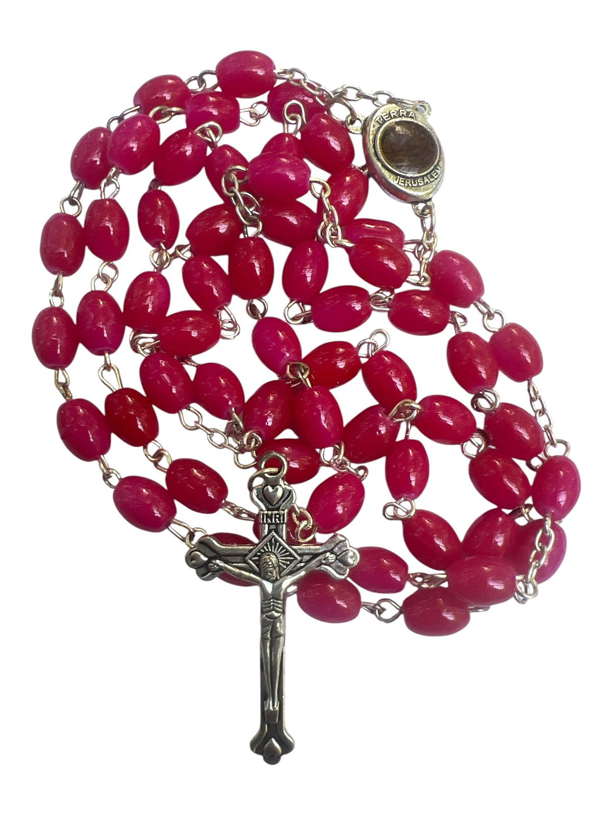 Oval Beads Catholic Jerusalem Soil Rosary - Red - Lion of Judah Market