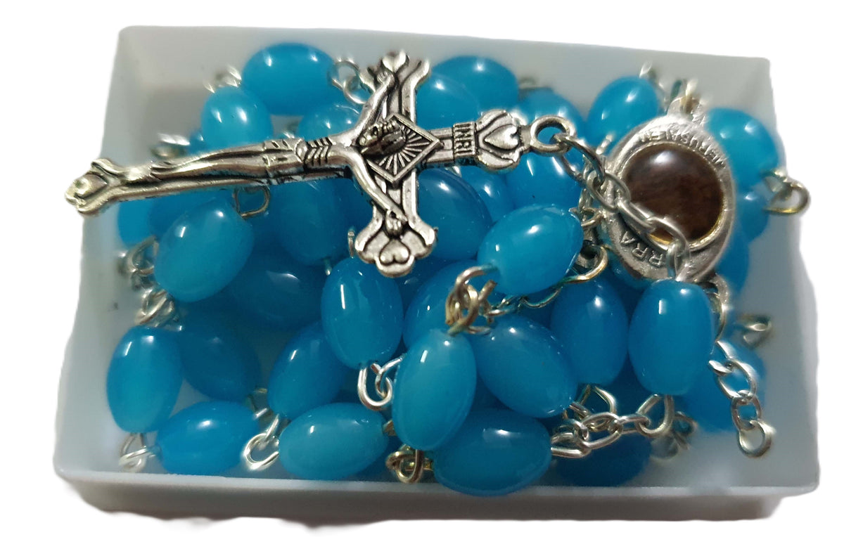 Oval Beads Catholic Jerusalem Soil Rosary - Blue - Lion of Judah Market