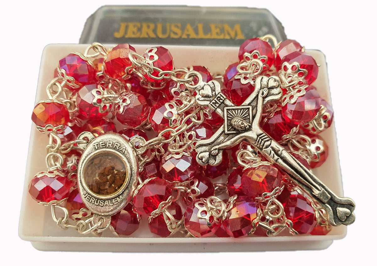 Glass Crystal Beads Catholic Jerusalem Soil Rosary - Red - Lion of Judah Market
