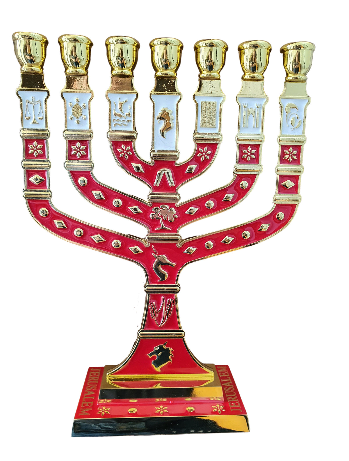Large Red Enamel Menorah 10" - Lion of Judah Market