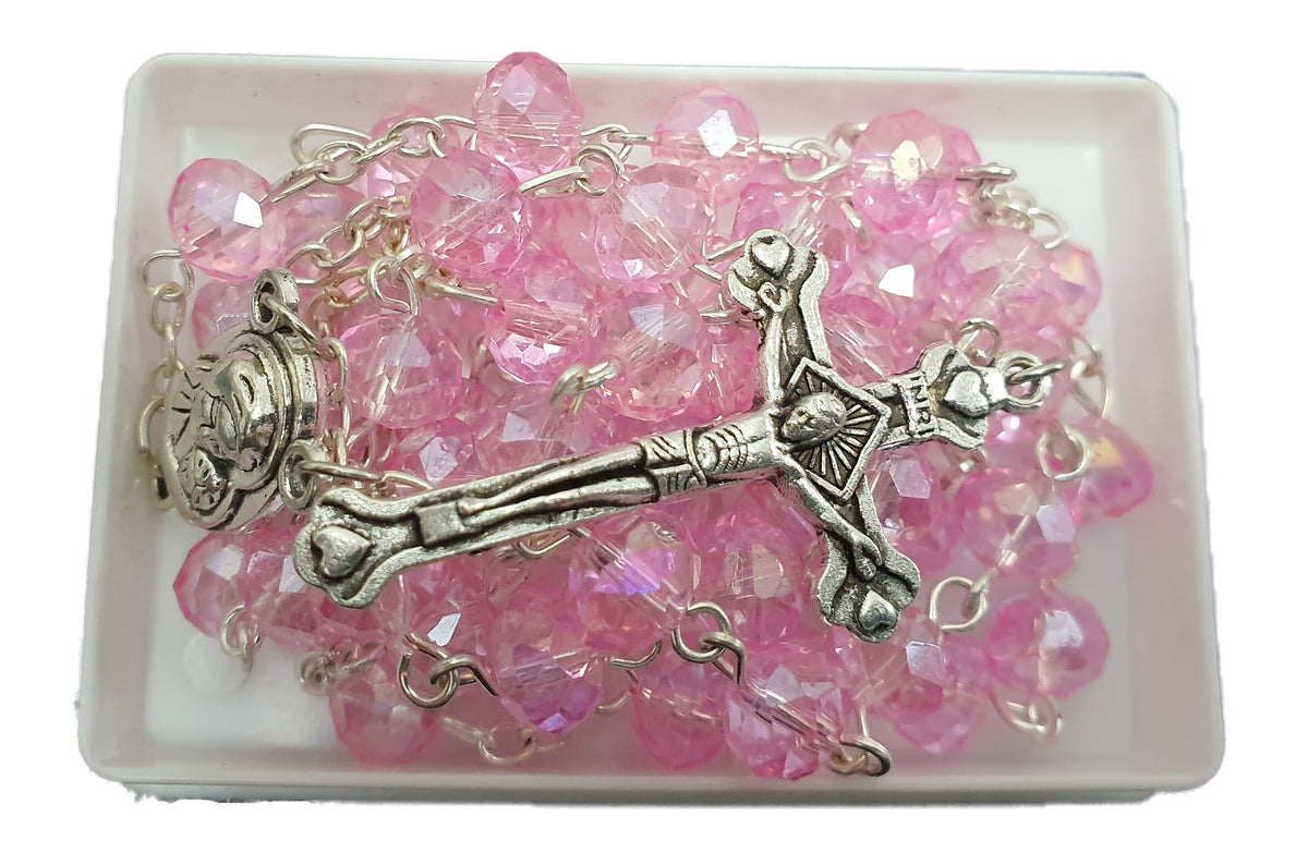 Pink Crystal Beads Catholic Rosary Holy Soil - Lion of Judah Market