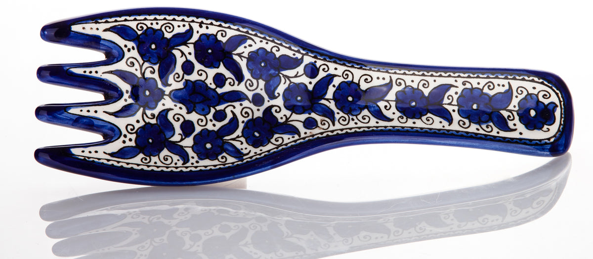Traditional Jerusalem Ceramic Spoon Fork Rest Blue Flowers - Lion of Judah Market