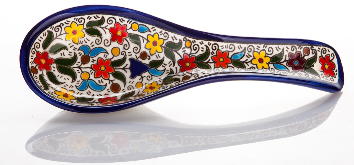 Traditional Jerusalem Ceramic Spoon Rest Colored Flowers - Lion of Judah Market