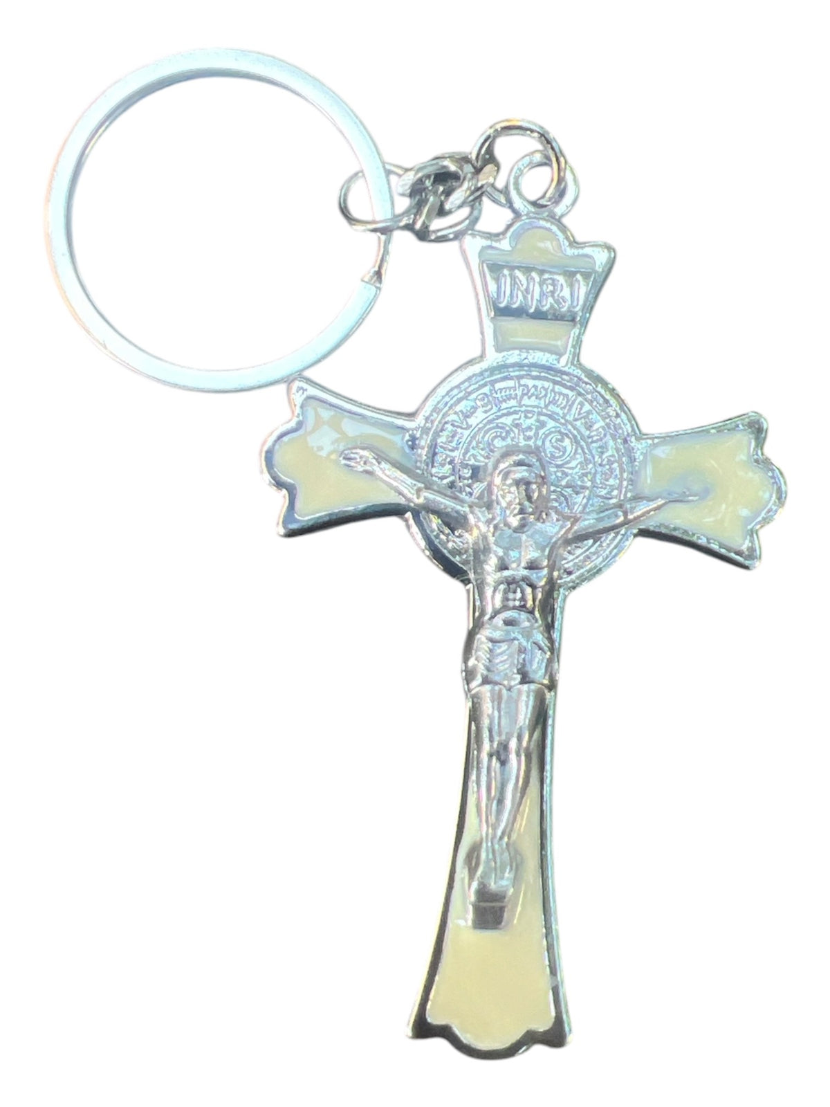 St. Benedict Cream Enamel Keychain Key Chain - Lion of Judah Market