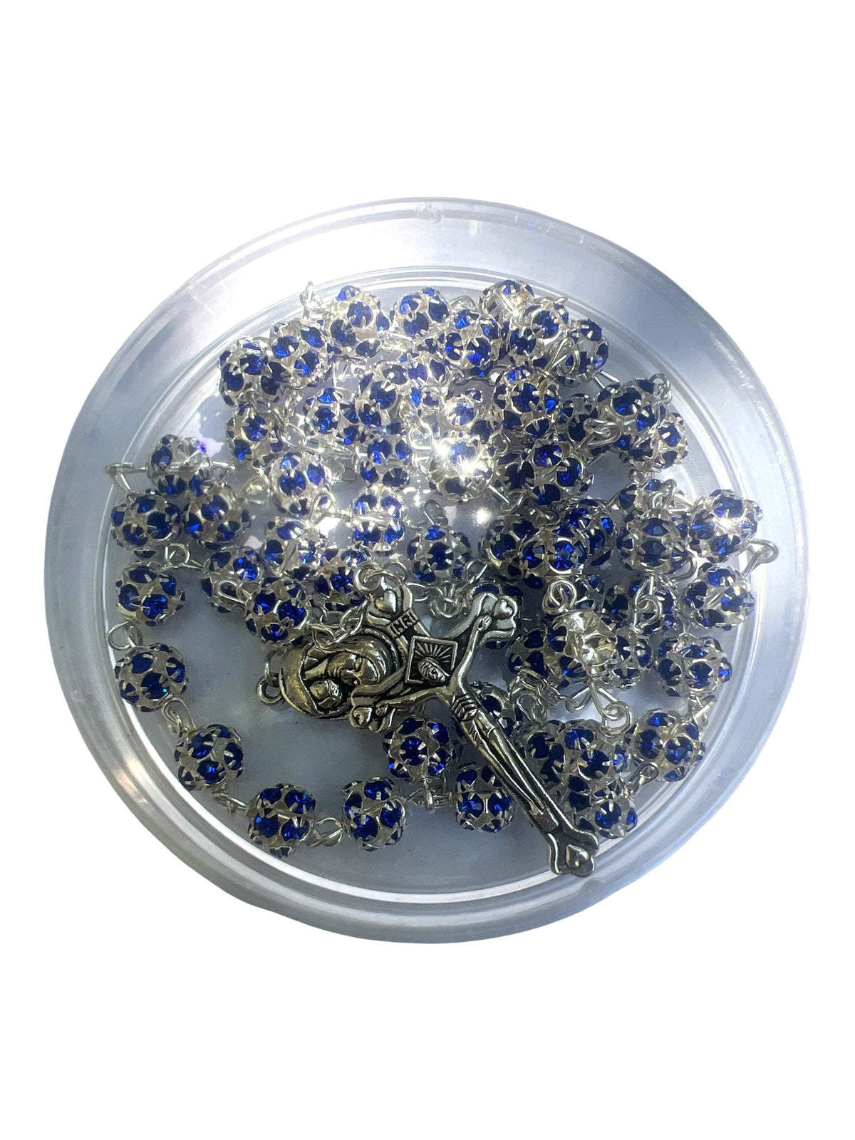 X8 Zircon Crystals Beads Rosary Catholic Necklace Holy Soil Medal & Cross (Blue) - Lion of Judah Market