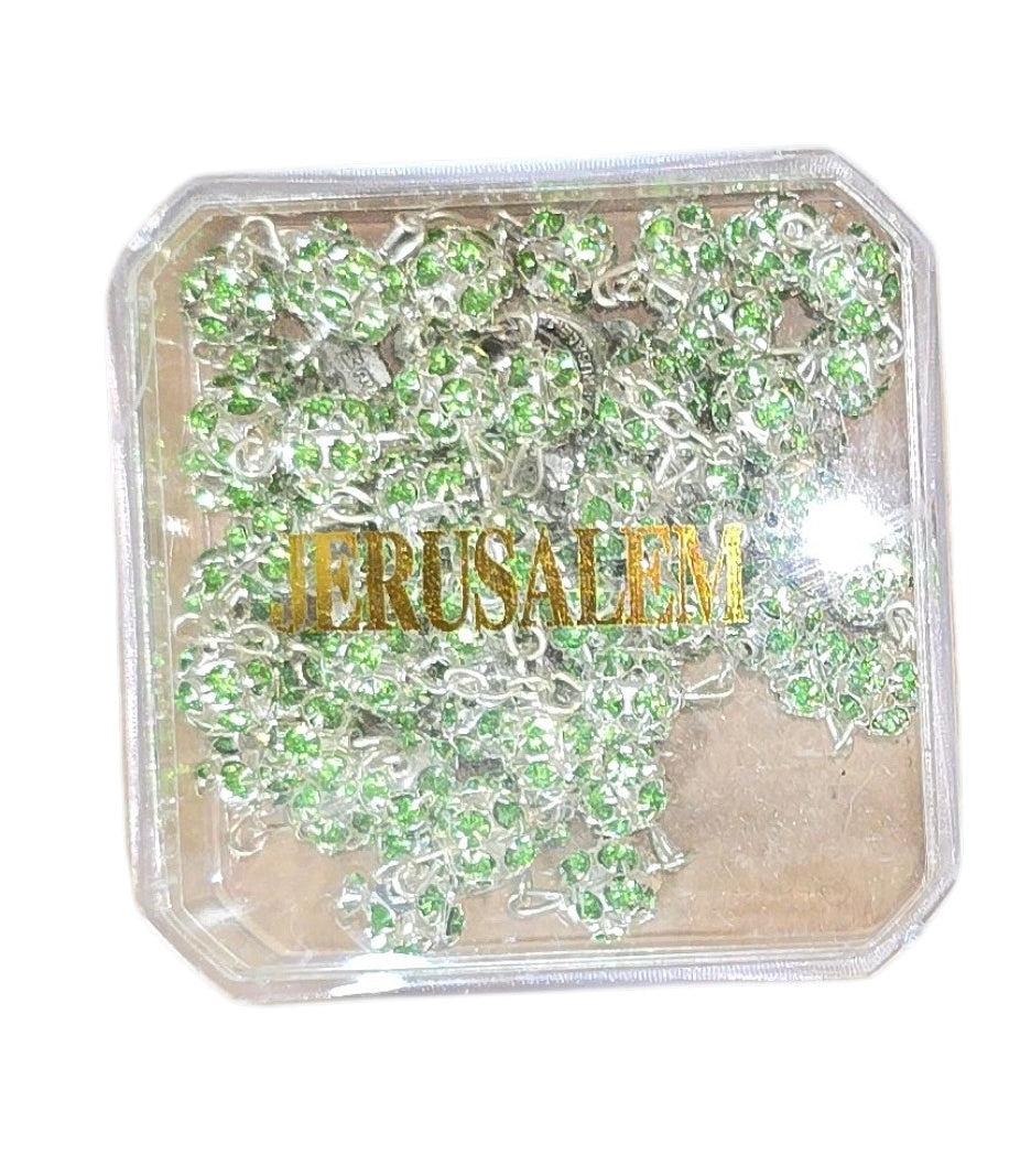 X8 Zircon Crystals Beads Rosary Catholic Necklace Holy Soil Medal & Cross (Green) - Lion of Judah Market