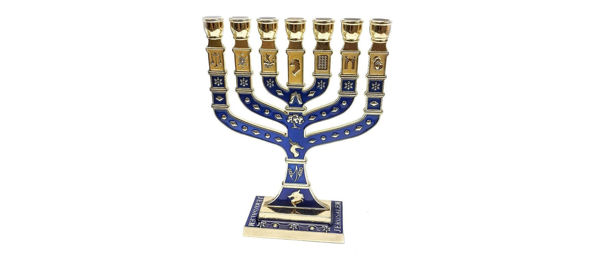 Blue Enamel Menorah 4.75"