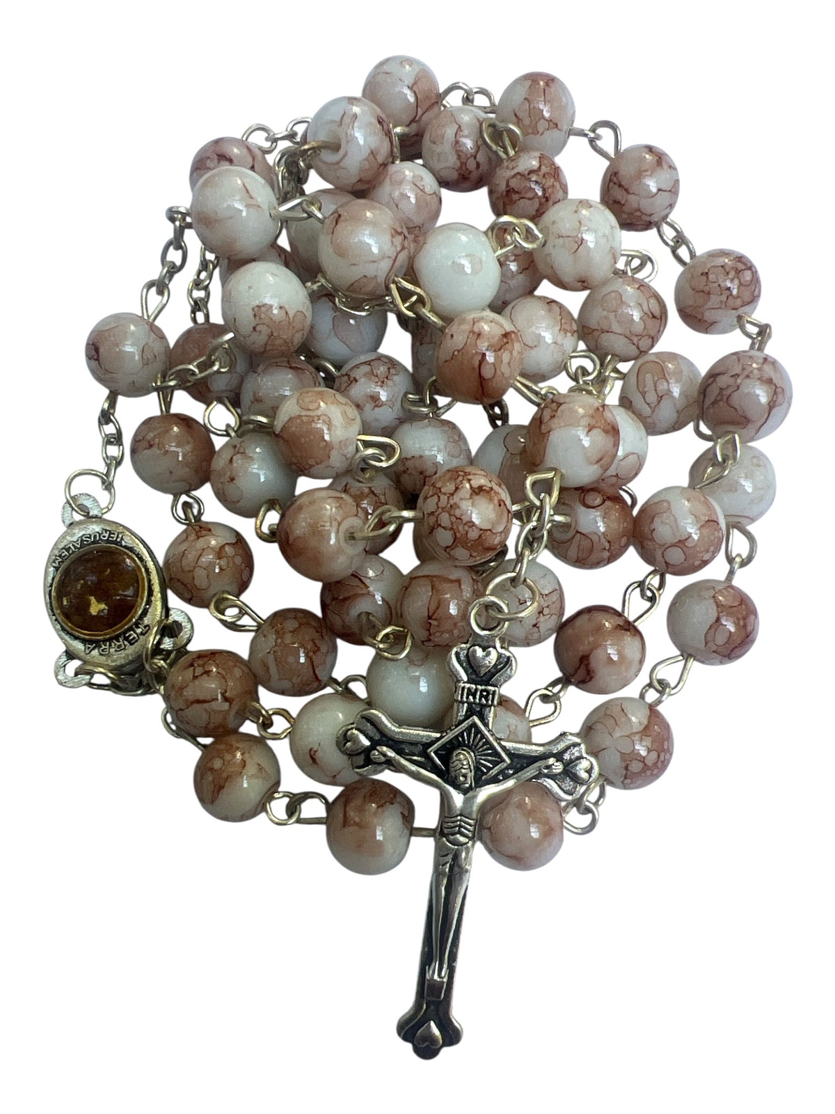 Round Stone Beads Catholic Jerusalem Soil Rosary - Light Brown - Lion of Judah Market