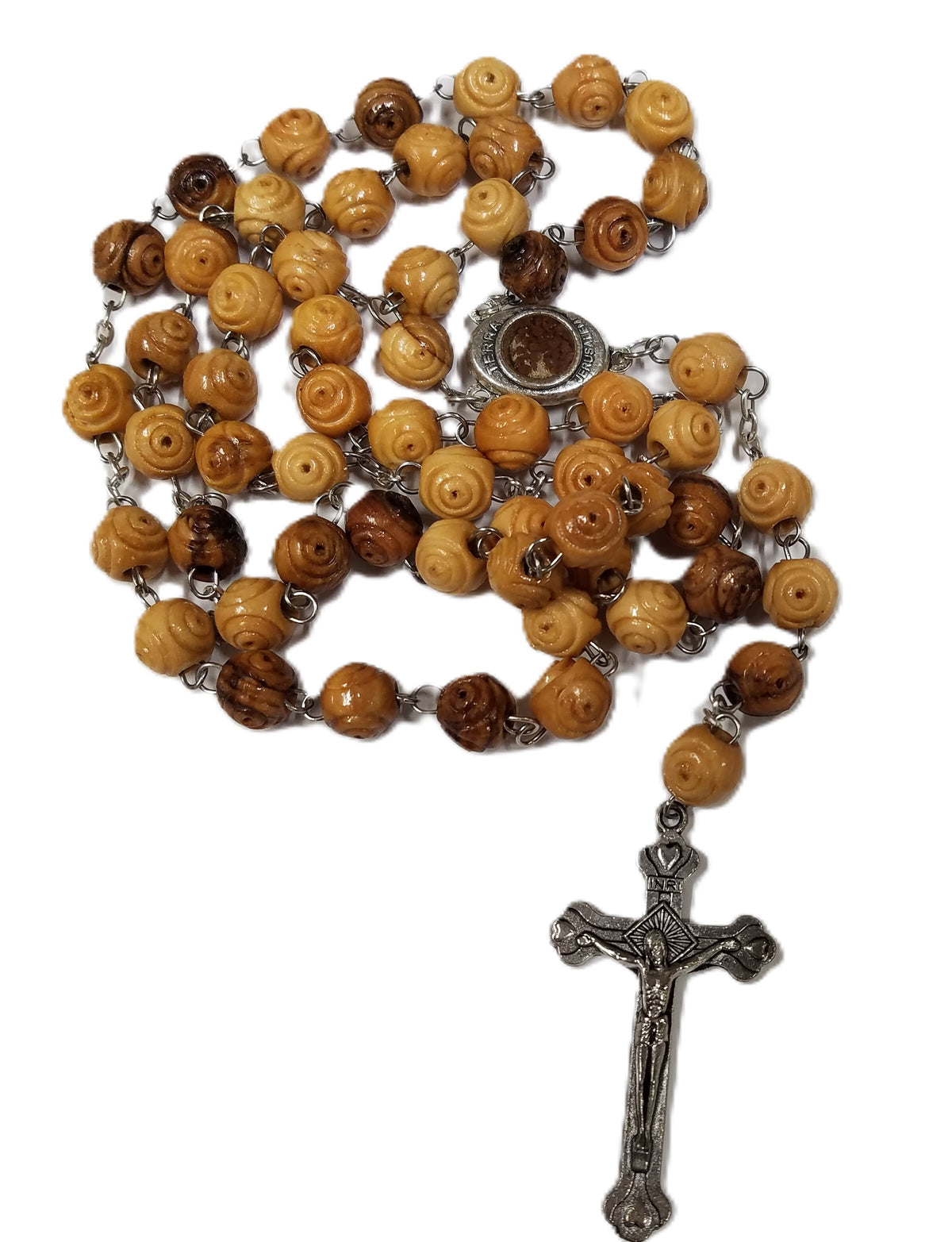 Carved Olive Wood Rosary with Olive Wood Cross Jerusalem - Lion of Judah Market