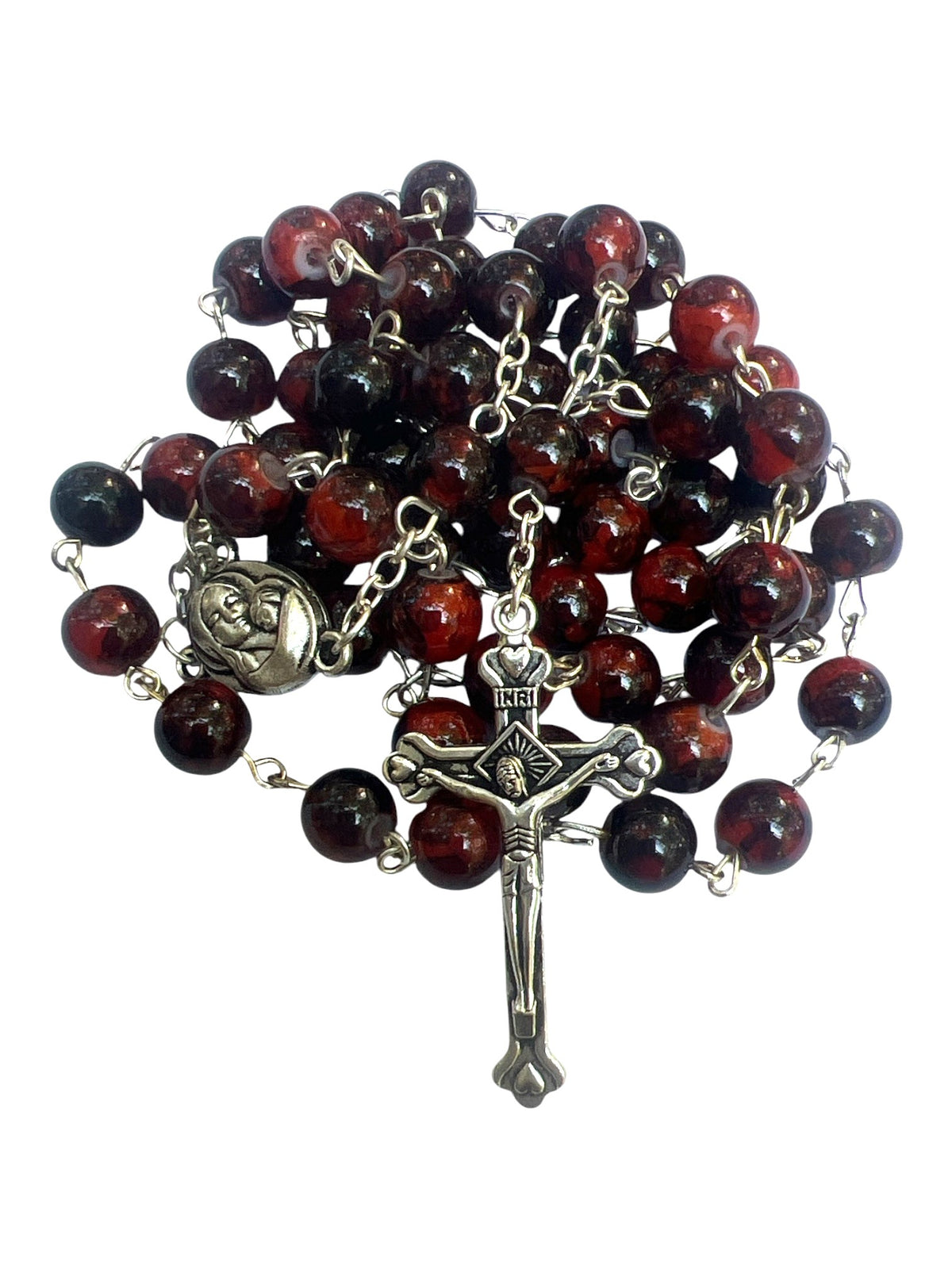 Round Stone Beads Catholic Jerusalem Soil Rosary - Cherry Red - Lion of Judah Market