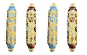 Set of 4 Enamel Mezuzahs 4" Blue x 2 and Red x 2 | Lion of Judah Market