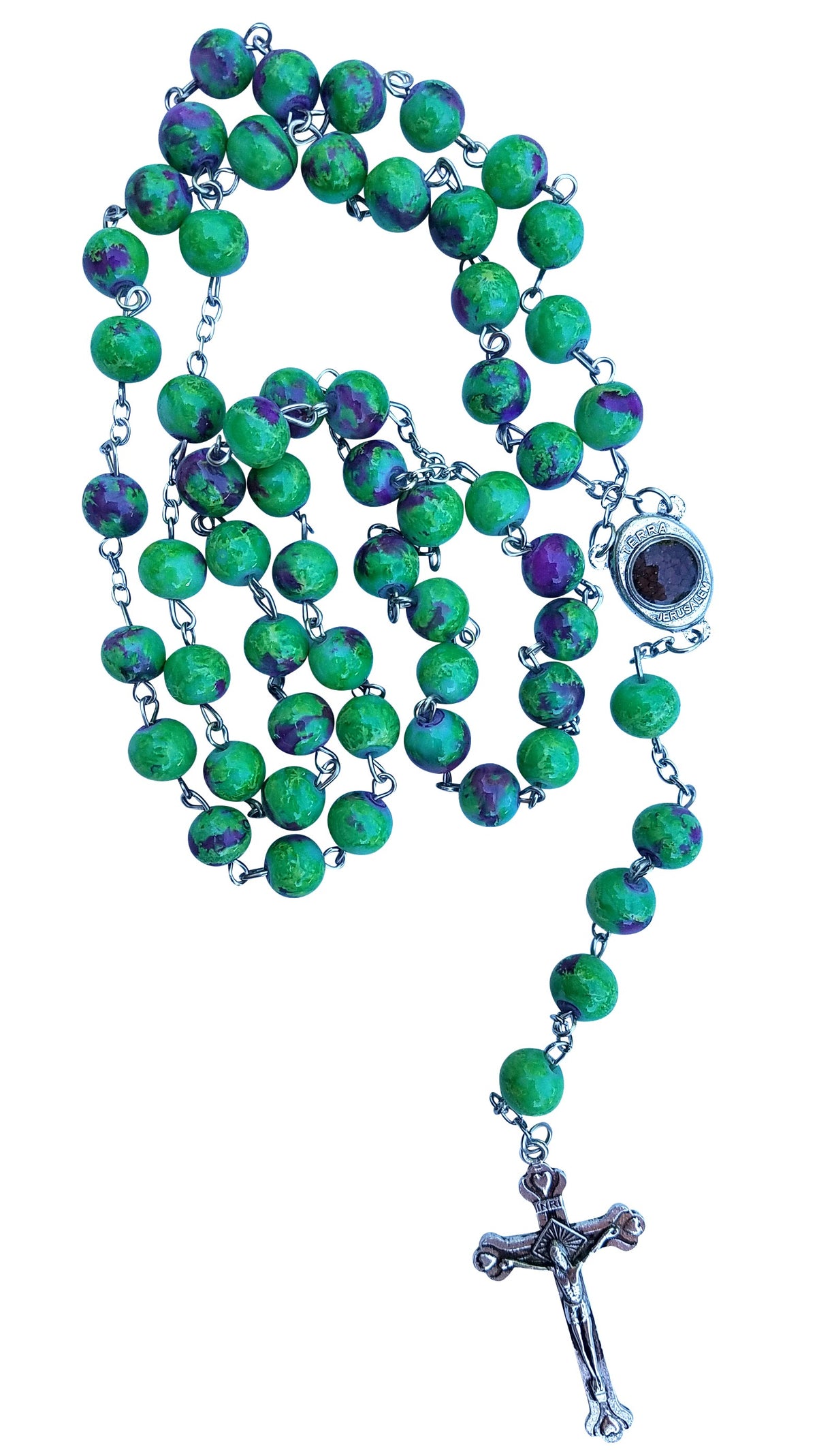 Green Stone Beads Catholic Rosary Holy Soil - Lion of Judah Market