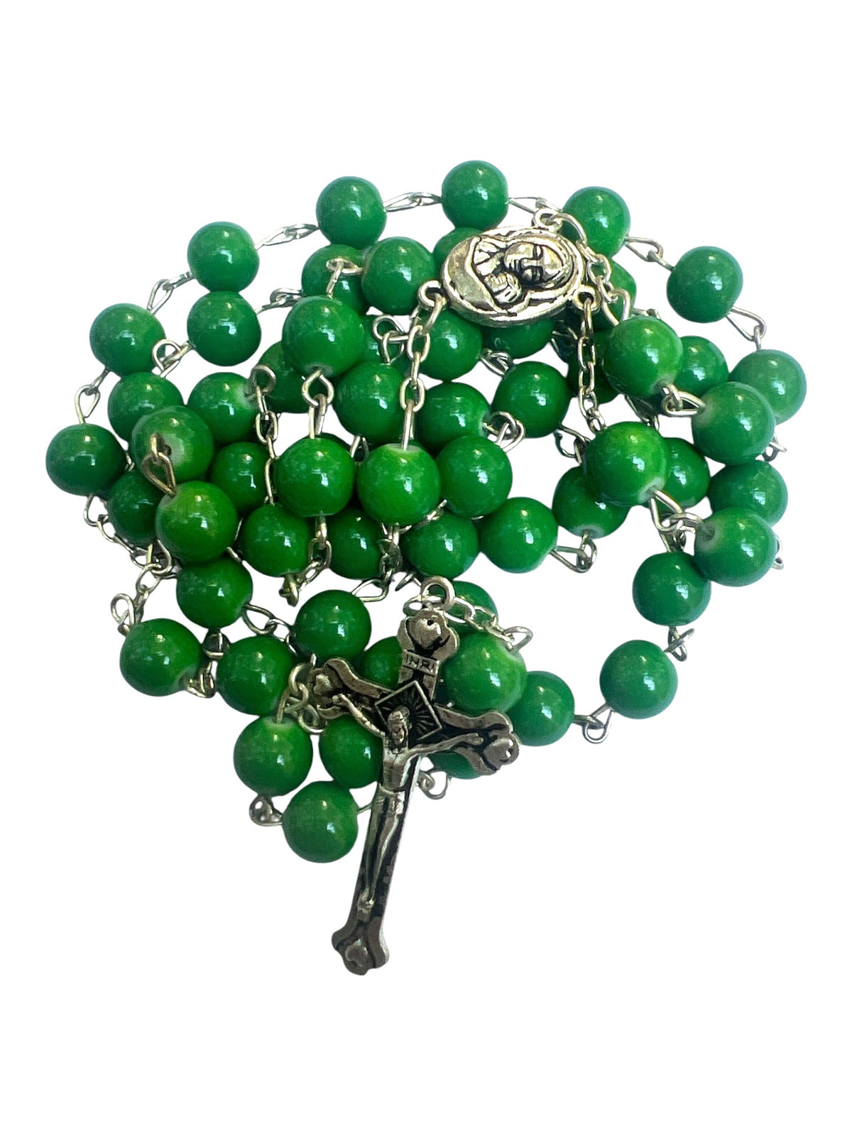 Round Stone Beads Catholic Jerusalem Soil Rosary - Green - Lion of Judah Market