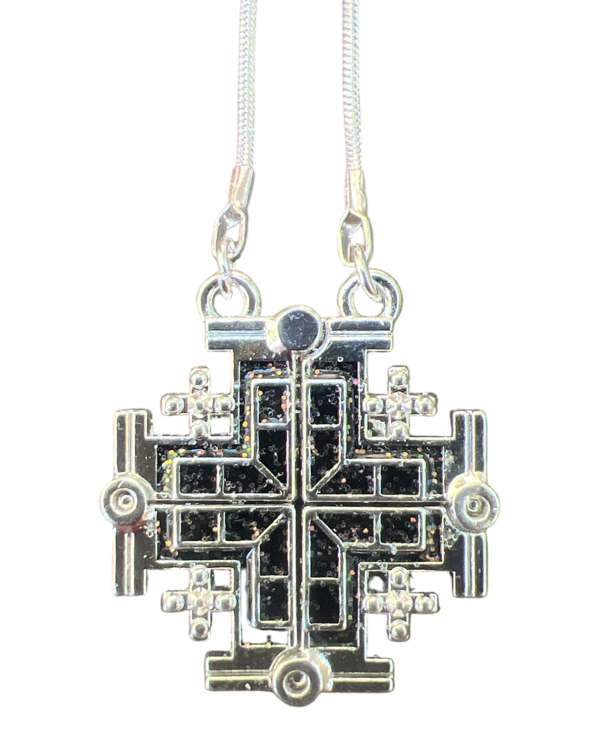 Enamel Open Jerusalem Cross Pendant Necklace - black - Lion of Judah Market