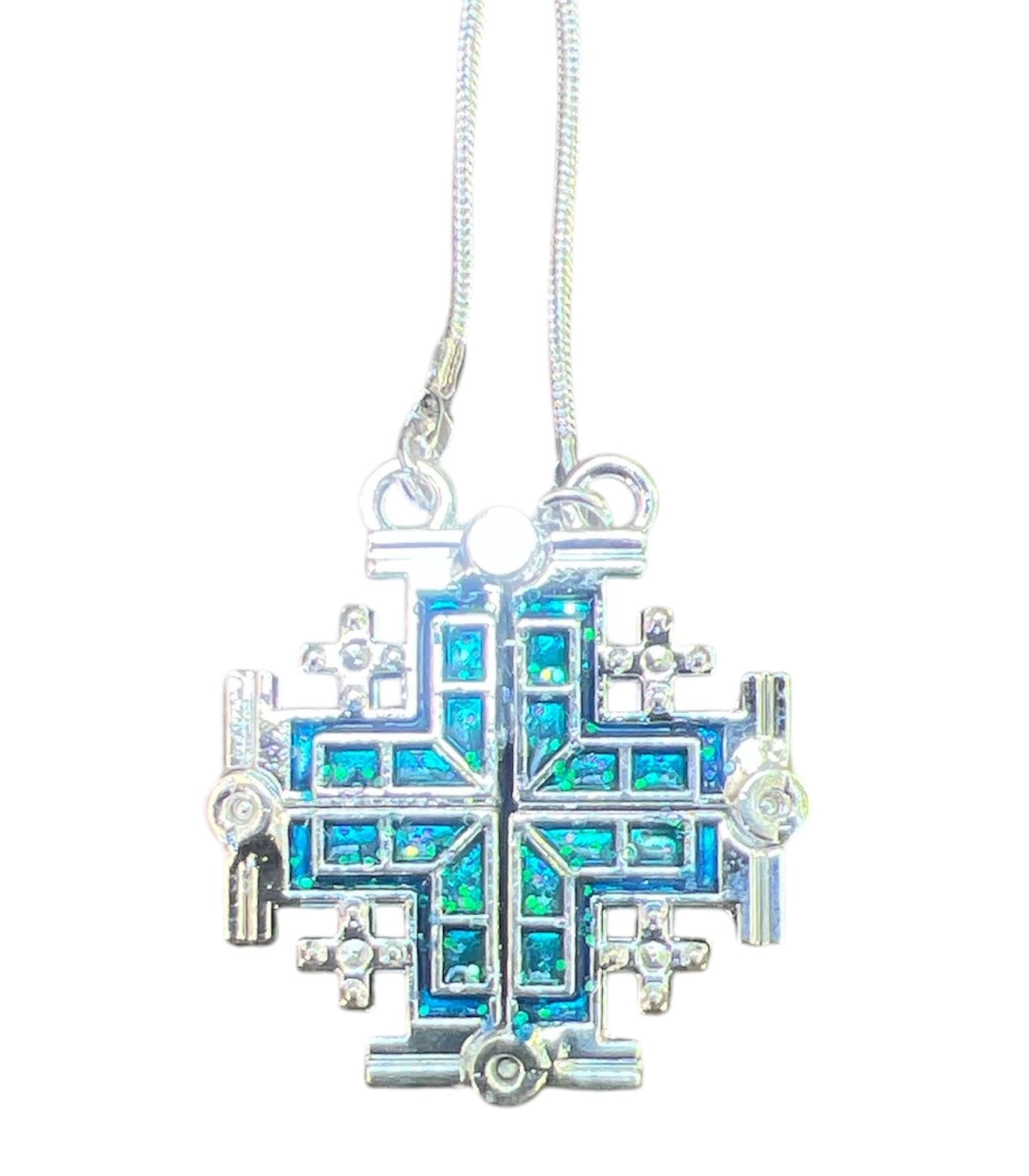 Enamel Open Jerusalem Cross Pendant Necklace - blue - Lion of Judah Market