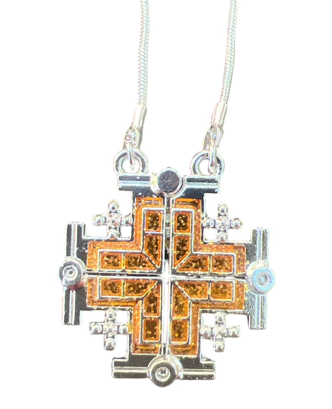 Enamel Open Jerusalem Cross Pendant Necklace - orange - Lion of Judah Market