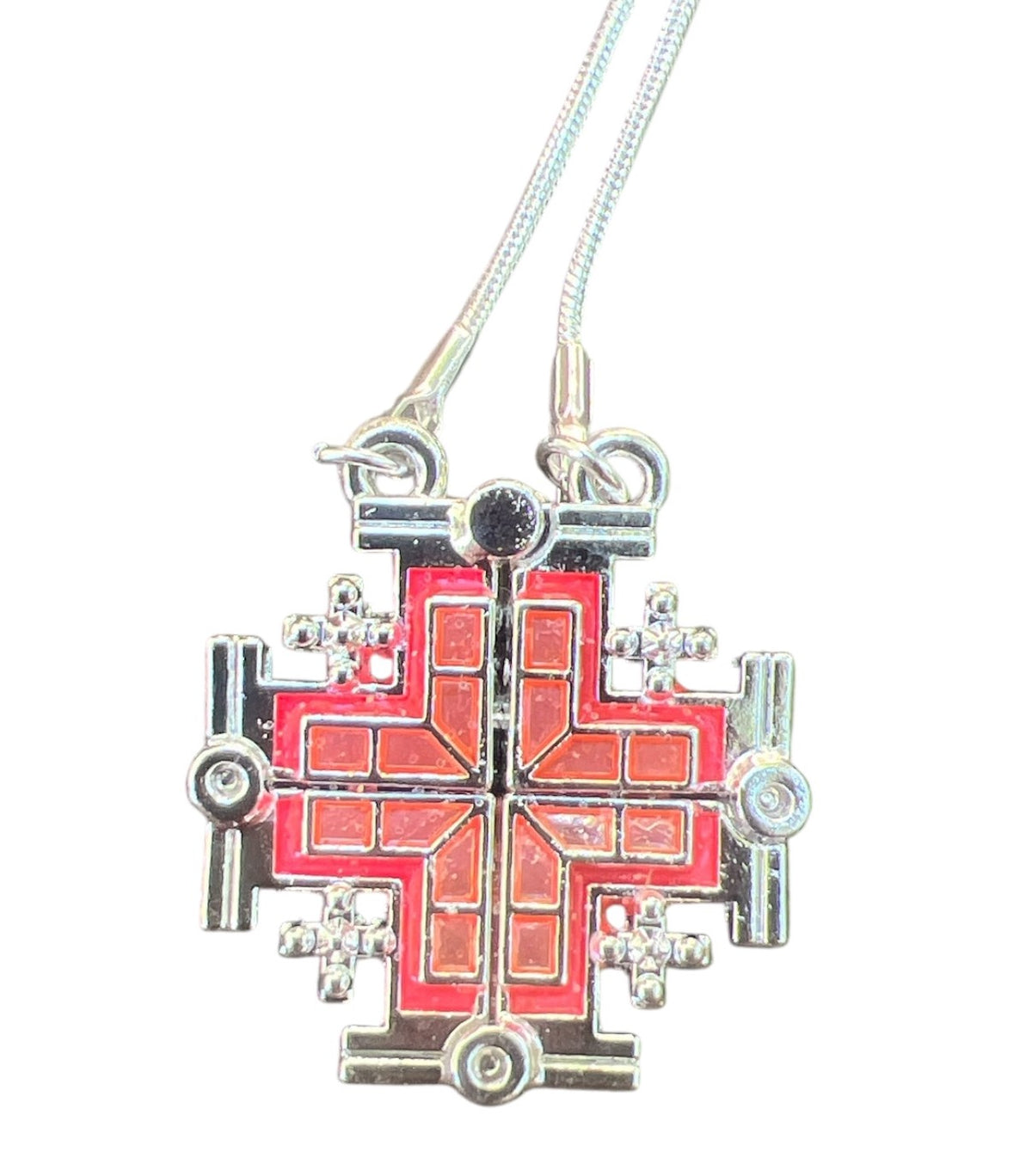 Enamel Open Jerusalem Cross Pendant Necklace - pink - Lion of Judah Market