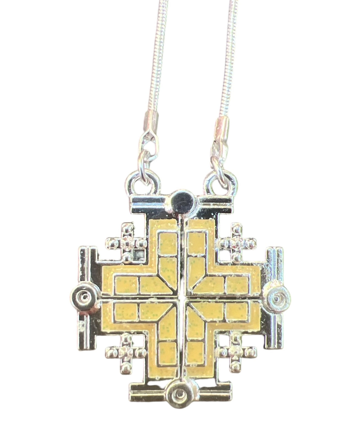 Enamel Open Jerusalem Cross Pendant Necklace - yellow - Lion of Judah Market